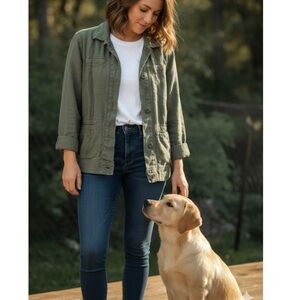 Lucky Brand Linen Blend Jacket M Green